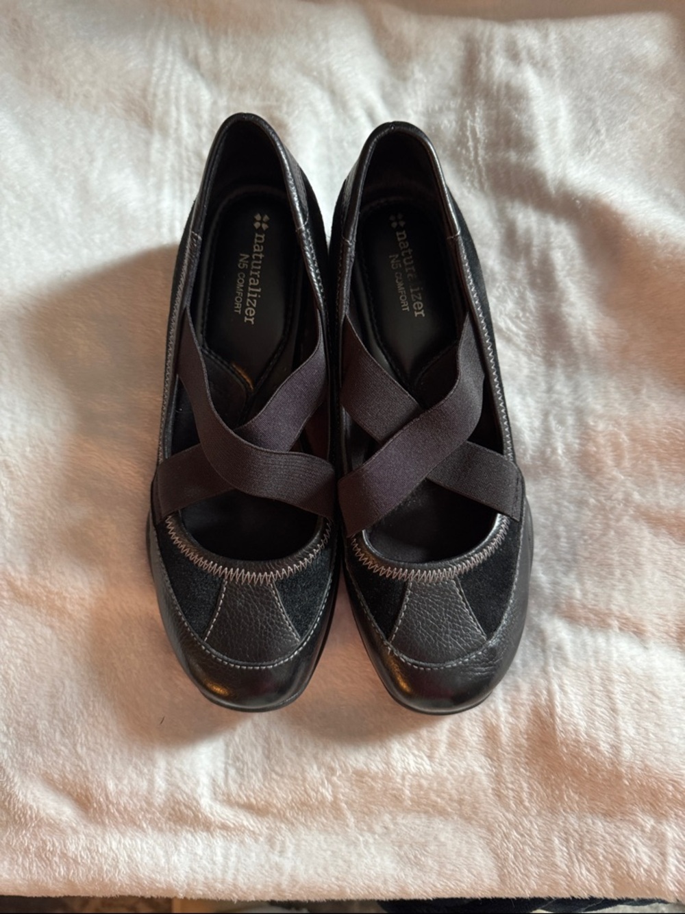 Naturalizer Black Crisscross Elastic Slip-On Flats